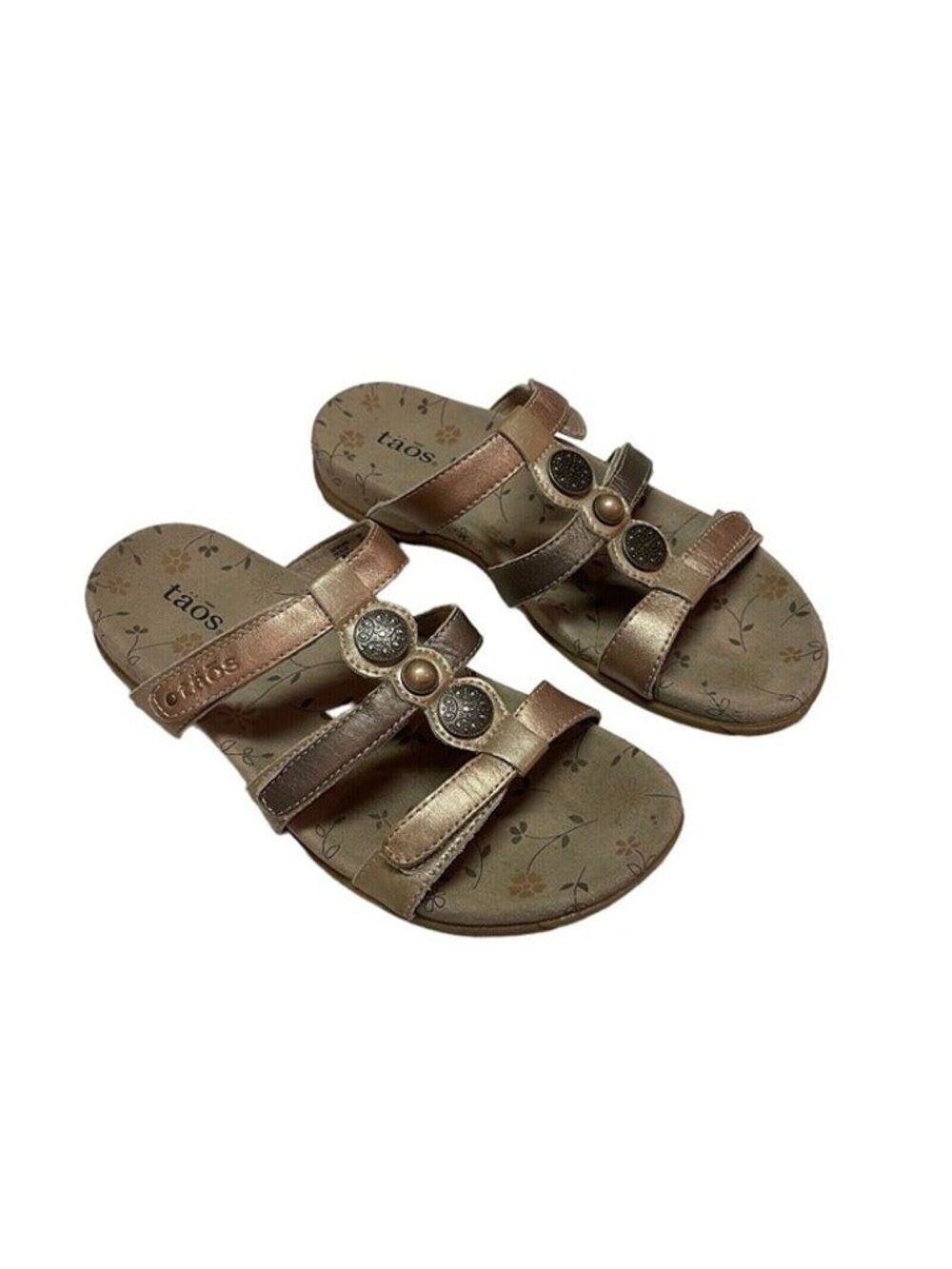 -Taos Prize Comfort Sandal Womens EU 37 Bronze Metallic Slide Hook & Loop